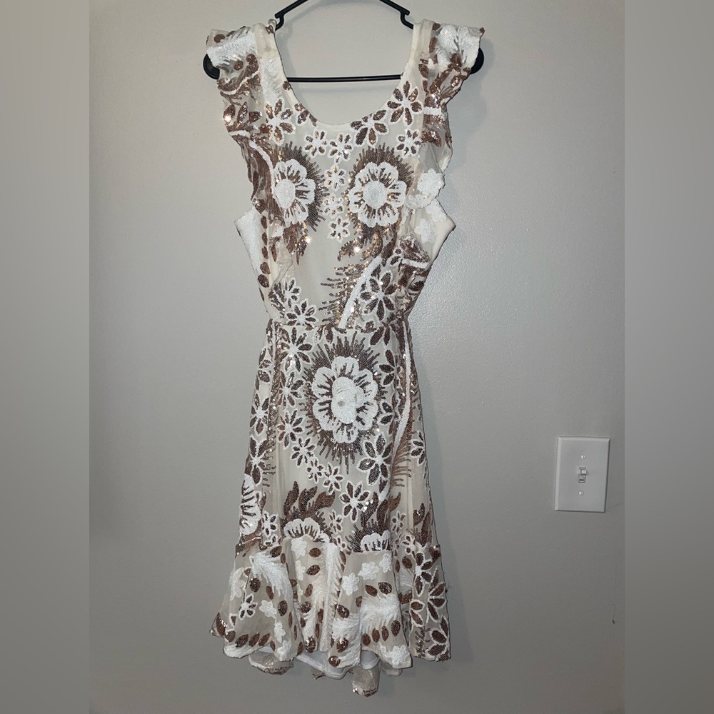 Hello Molly Making Moonlight Dress - Sequin Floral Mini Dress - Picture 2 of 8
